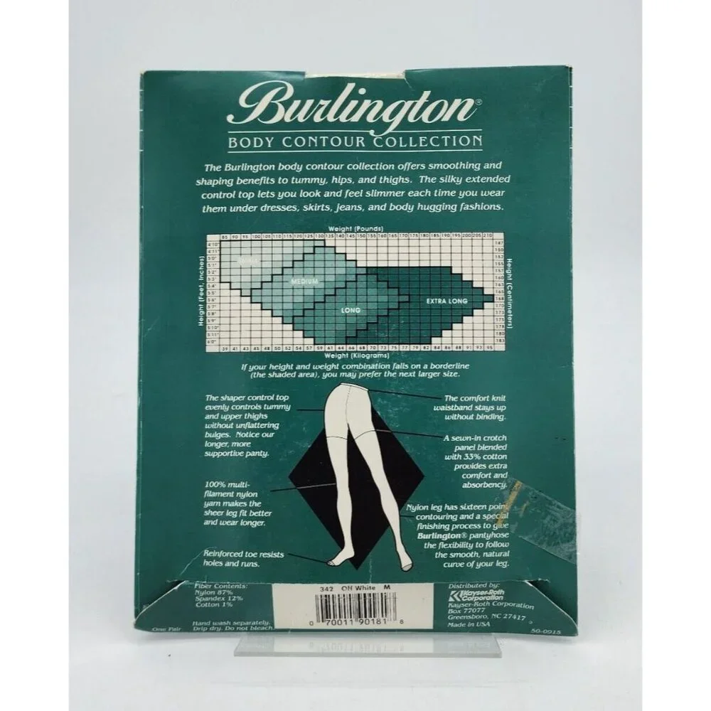 Vtg Burlington Figure Shaping Control Top Reinforced Toe Pantyhose Off White‎ M